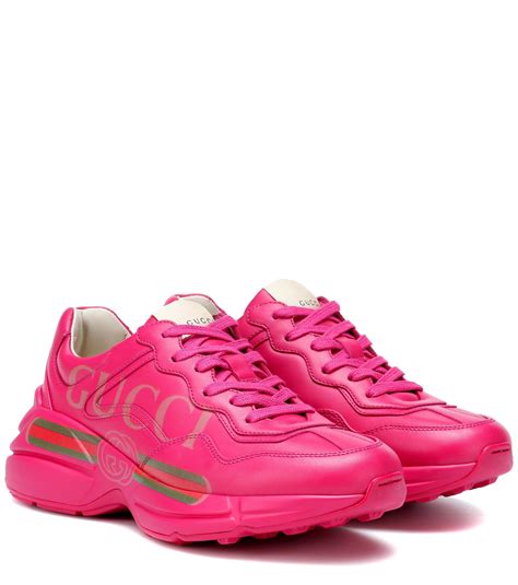 pink gucci rhyton gucci logo leather sneaker|Gucci rhyton sneakers for women.